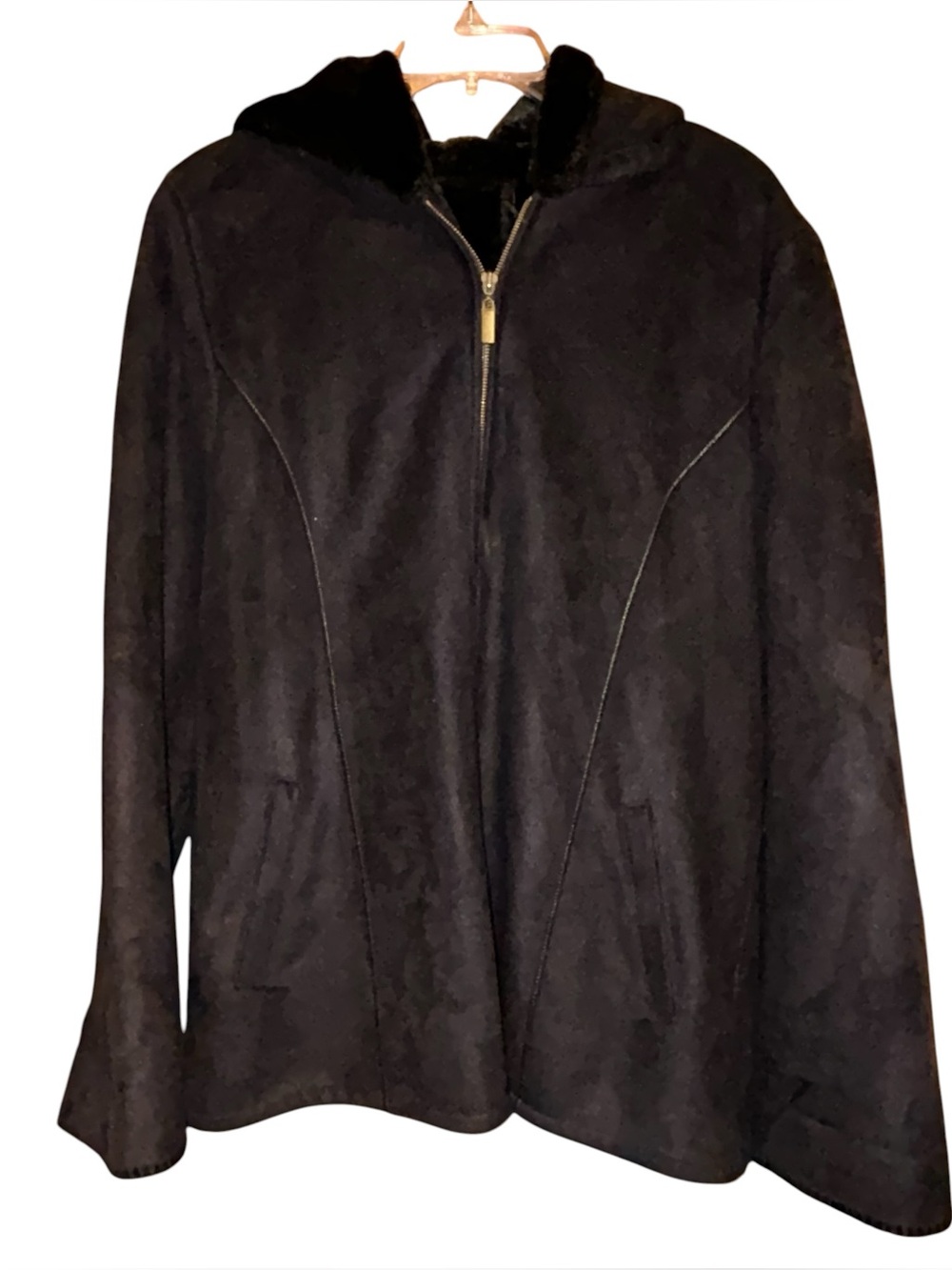 Marvin Richards Faux Shearling Jacket‎ Faux Fur Lined Hooded Black Women’s Large